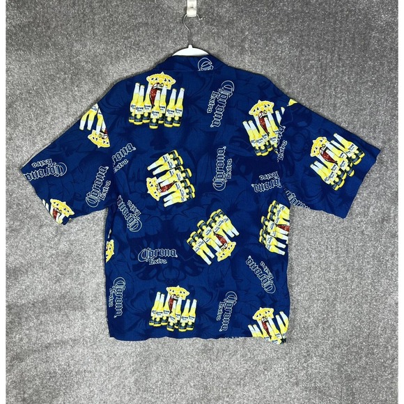 Corona Extra Hawaiian Button Up Shirt Mens XL Blue‎ Short Sleeve Rayon - Picture 2 of 7